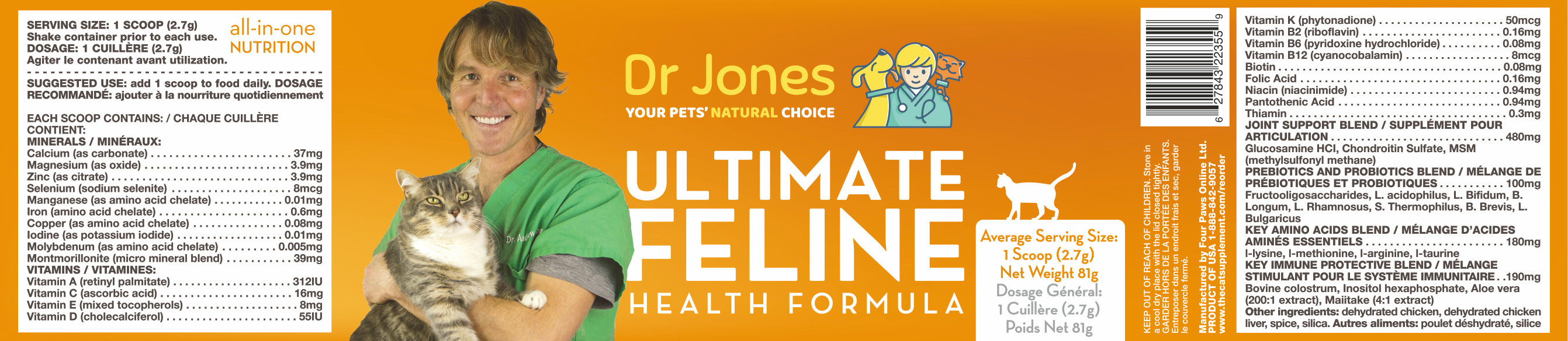 Dr. Jones' Ultimate Feline Health Formula label